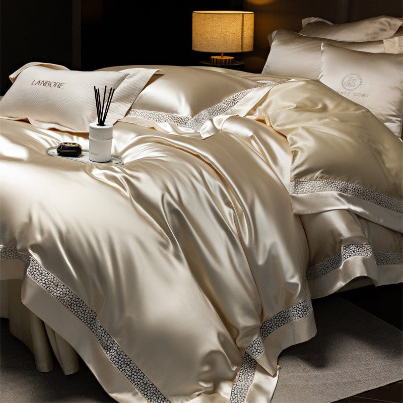 Dluxe Ave. Luxury Silk Tencel Bedding Set/ Flat Sheet Two Pillowcases {One Duvet Cover}
