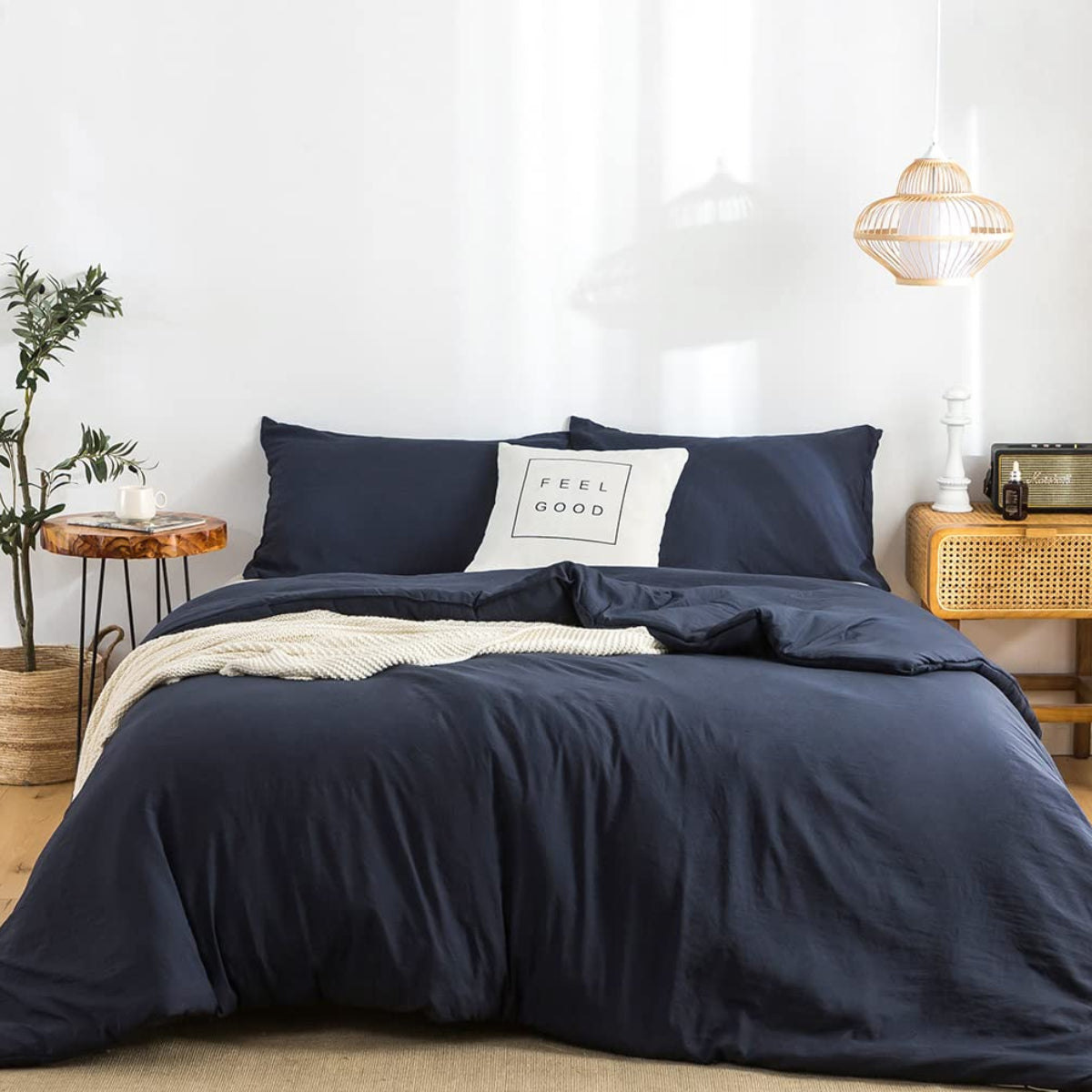 Dluxe Ave. ( CALI./ KING ) 3 Pcs Comforter Set/ Double Silky Soft, Reversible Shaggy Fluffy Comforter/ Dark Navy Blue
