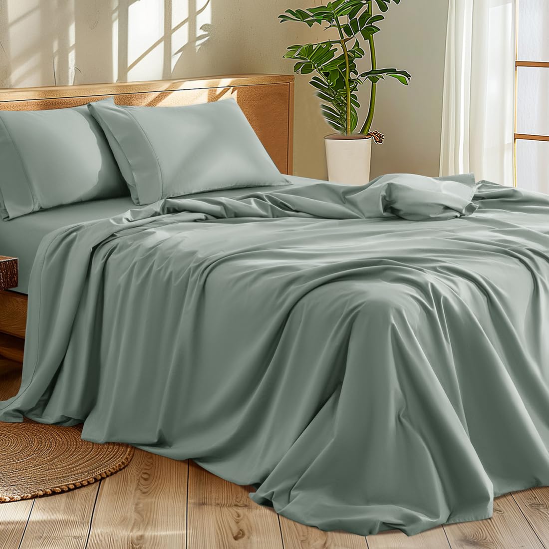 Dluxe Ave. ( KING ) 4 Pcs 1200 Thread Count Cotton Sheets Set，Luxury 100% Egyptian Cotton, 5-Star Hotel Quality, Sea Glass