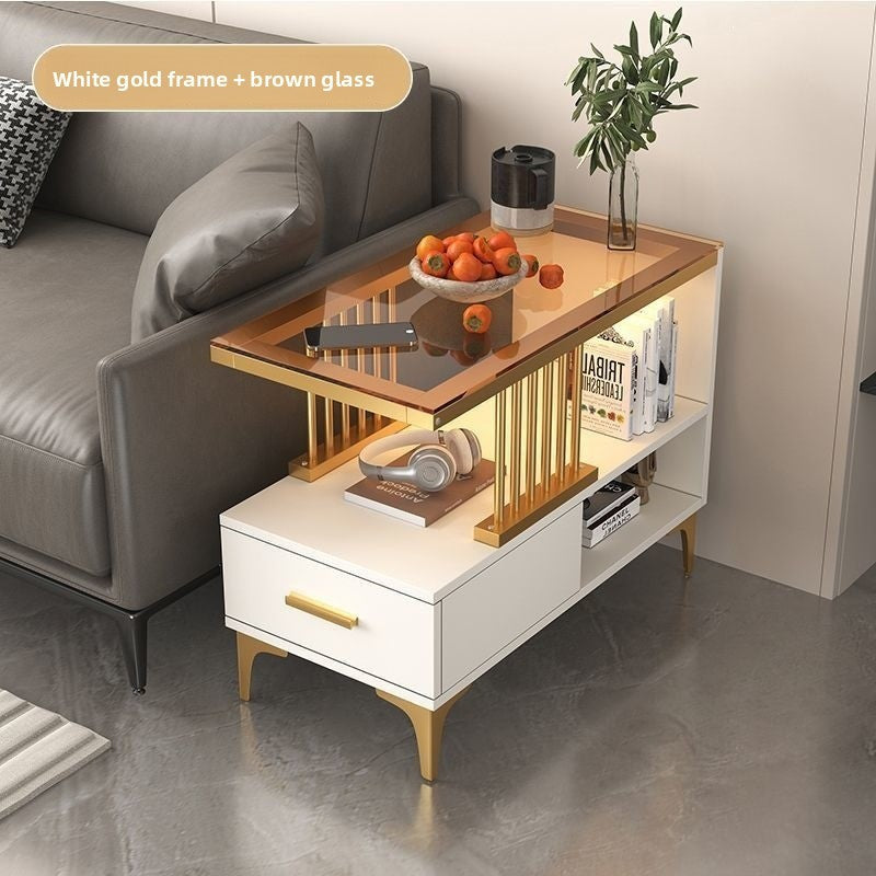 Modern Glass Side Table with Storage Shelf