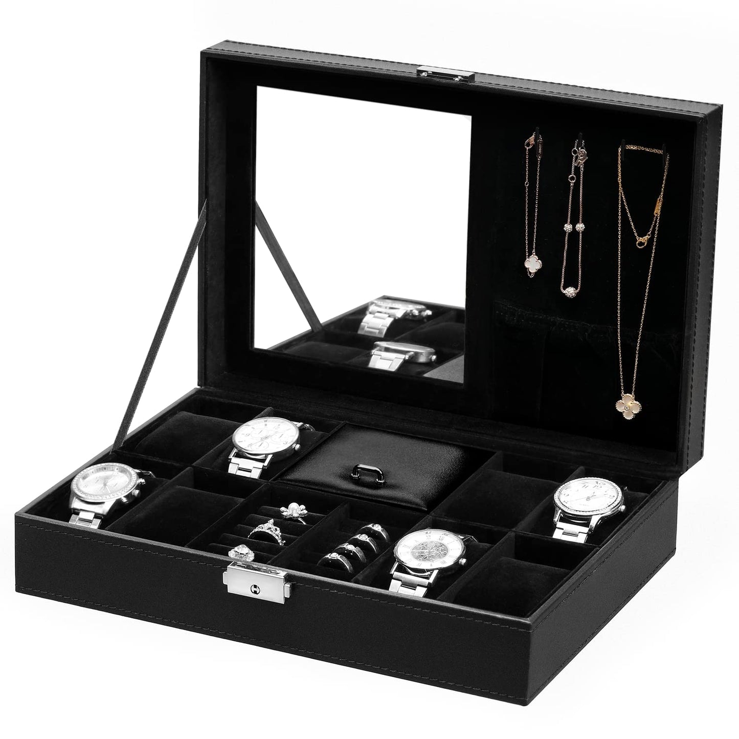 Dluxe Ave. Black Luxury PU Leather Watch Box Organizer