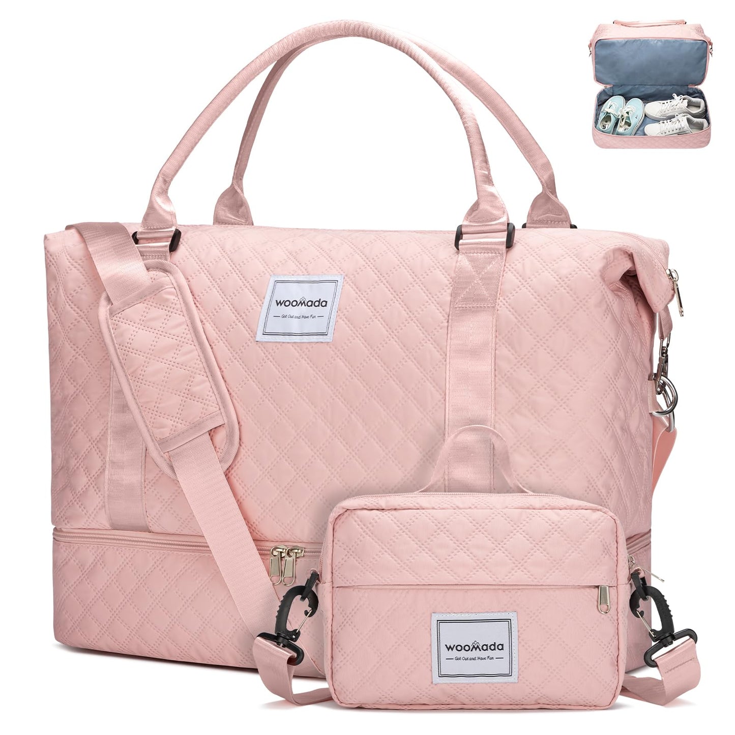 Dluxe Ave. Travel Duffel with Shoes Compartment with Toiletry Bag/ Large (pink)
