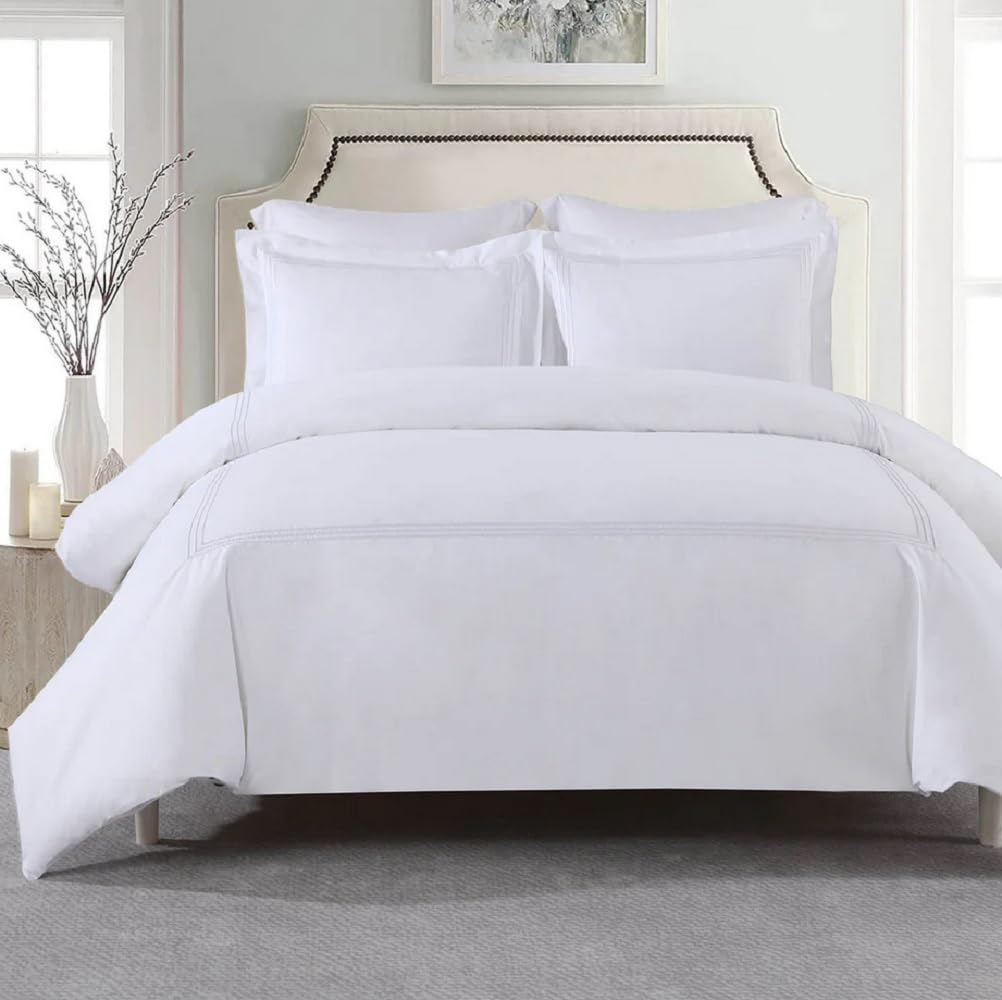 Dluxe Ave. ( FULL/ QUEEN ) 3pc Percale Royal {Duvet Cover} Set/ White