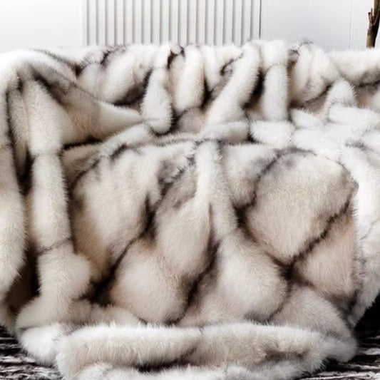 Dluxe Ave. High-End Faux Fur Blanket, Elegant Plaid Design for Beds and Sofas