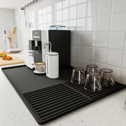 Dluxe Ave. Silicone Coffee Mat with Raised Edges  24 x 16 Coffee Bar Mat  (BLACK)