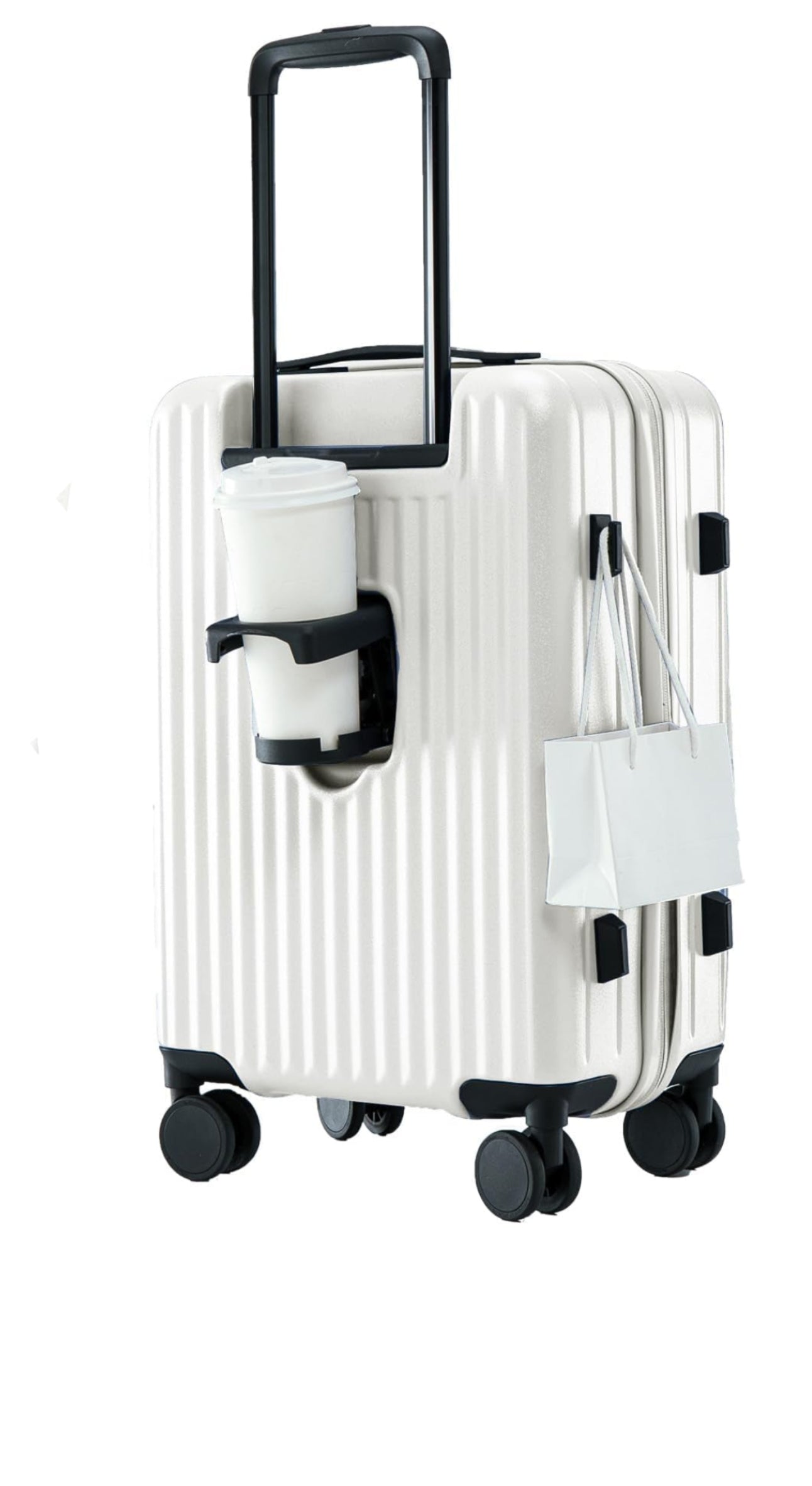 Dluxe Ave. 20 Inch Expandable Carry On Luggage with Cup Holder/ Hardside/ TSA Approved/ Spinner Wheels/ (White)