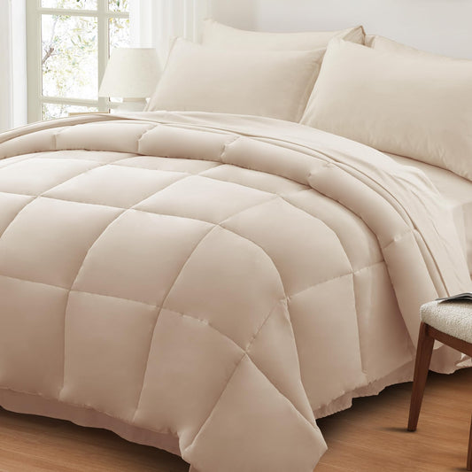 Dluxe Ave. ( FULL) 7 Pcs Comforter Set, Ultra-Soft, Beige