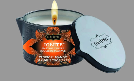 Dluxe Ave. Ignite Massage Candle with Coconut Oil and Soy Based/ Wax-Free Formula/ Tropical Mango Scented 6 oz/170 g