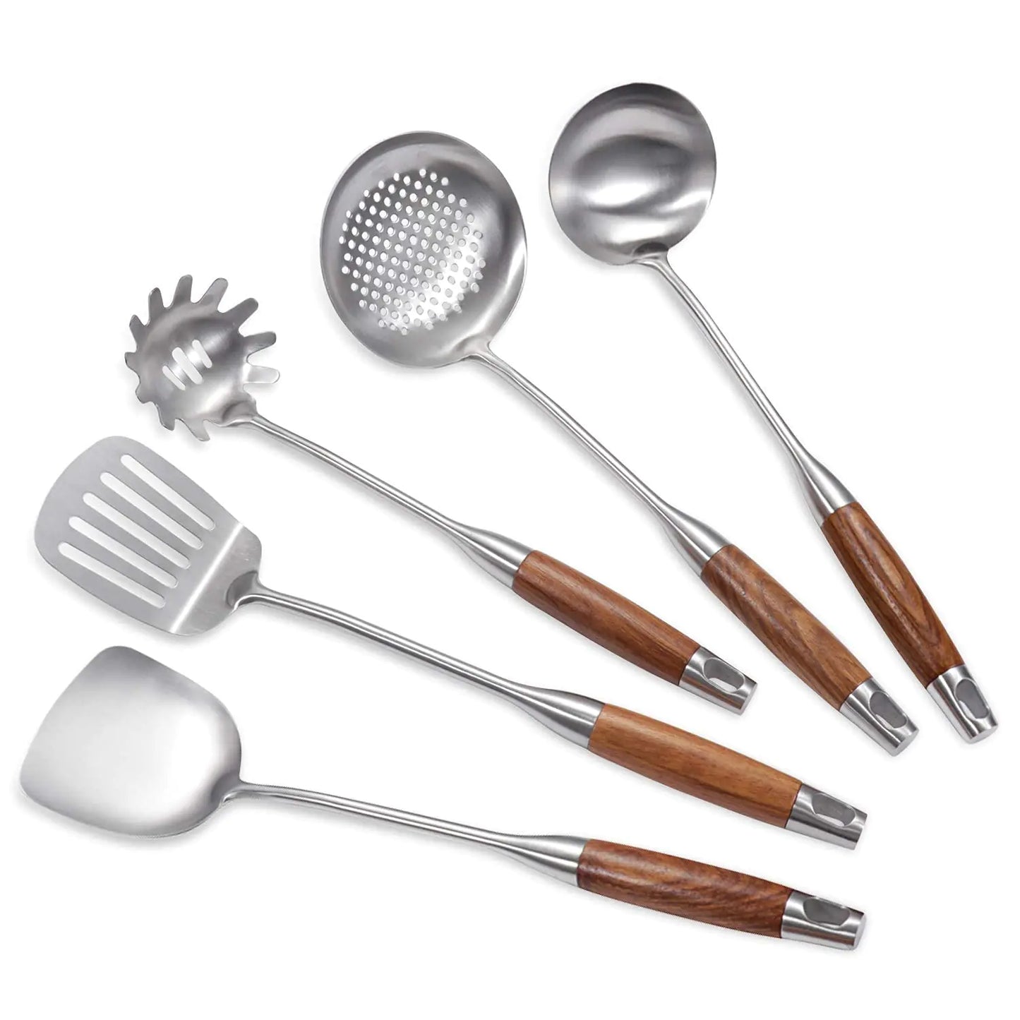 Dluxe Ave.  5 Piece Set Wooden Utensils / Stainless Steel