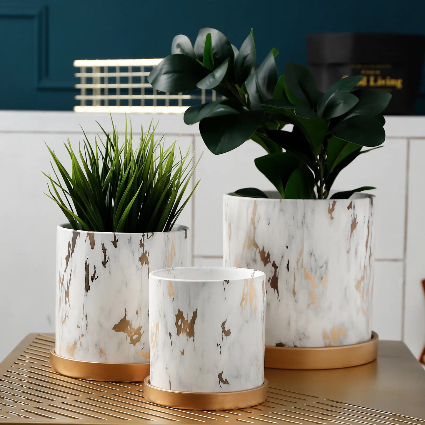 Dluxe Ave. European Style Cement Flower Pot with Ceramic Gold