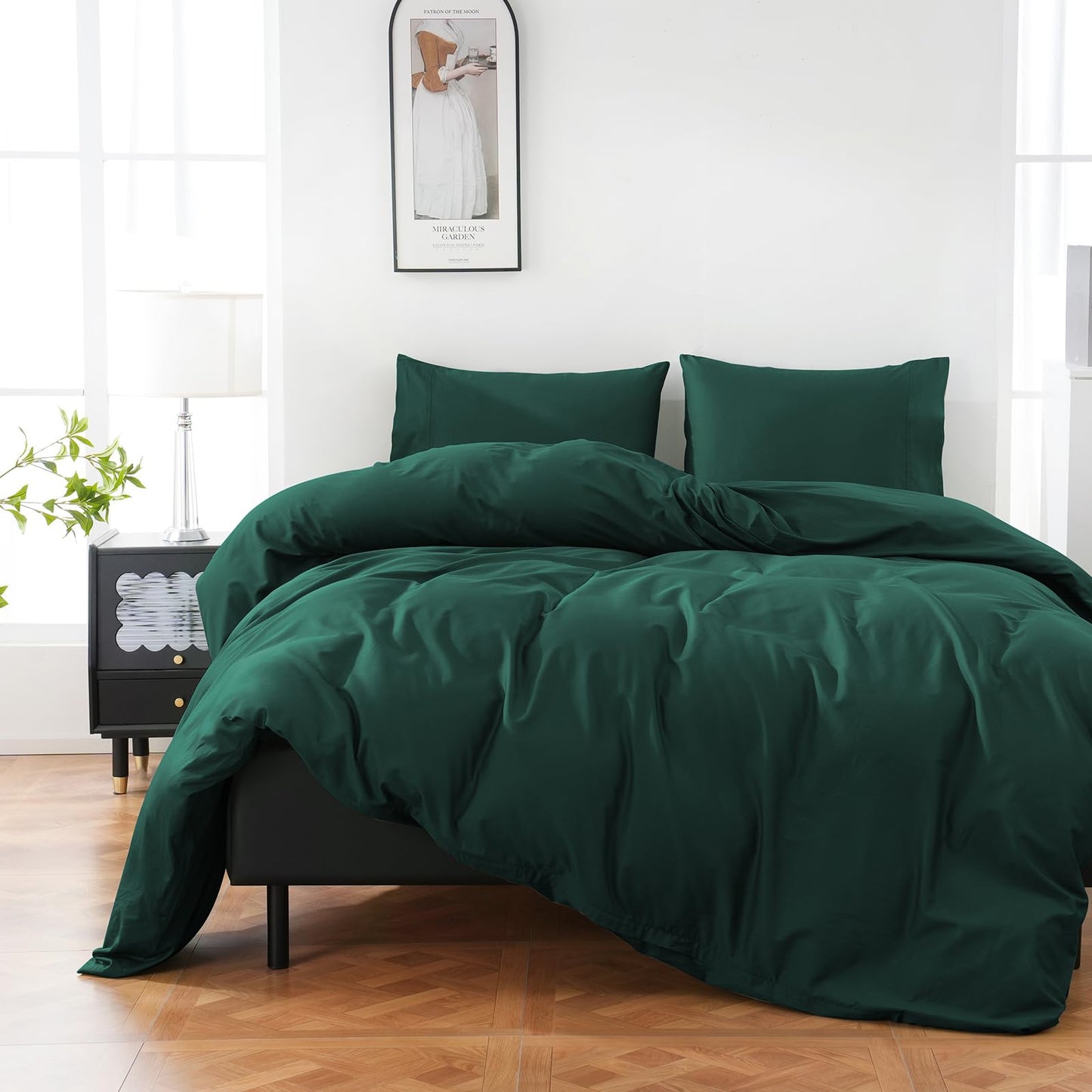 Dluxe Ave. ( QUEEN ) 3 Pcs 100% Organic Cotton {Duvet Cover} Luxury 400 Thread Count, Dark Green