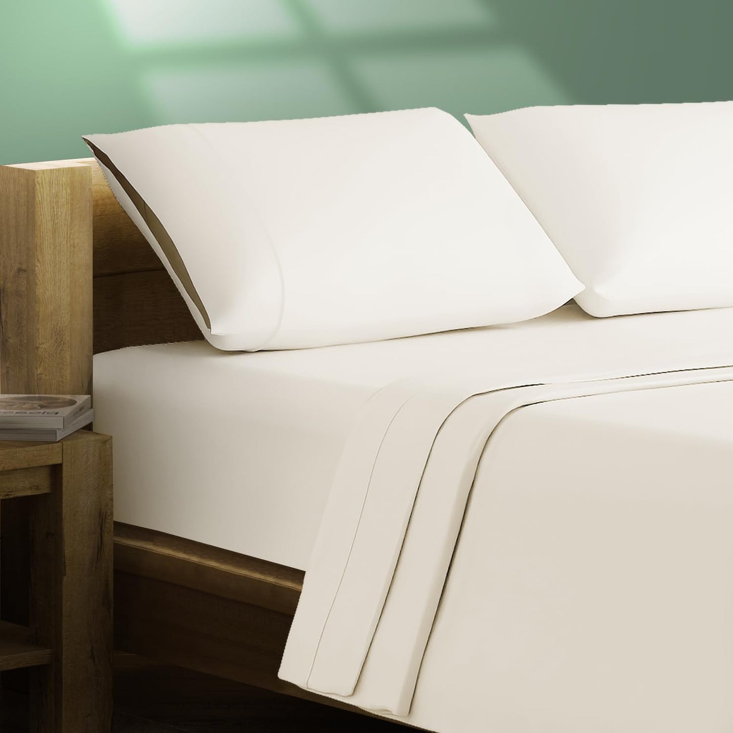 Dluxe Ave. ( QUEEN ) 4 Pcs 100% Organic Cotton Percale Sheet Set/ 16" Deep Pocket/ Luxury Hotel Sheets/ Ivory