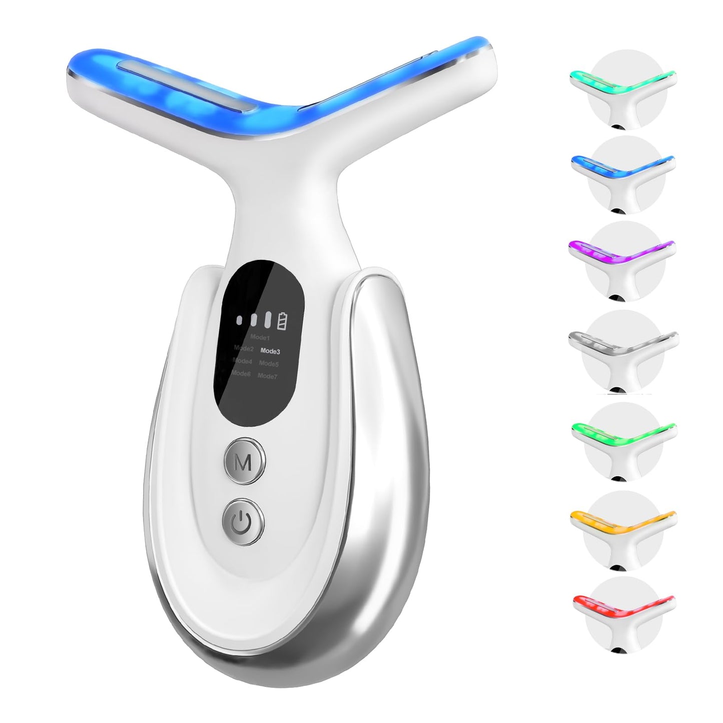 Dluxe Ave. Neck Face Massager 7-in-1 Portable Facial Massager for Enhanced Face Neck and Shoulder Care with Vibrating and Warming Function，white
