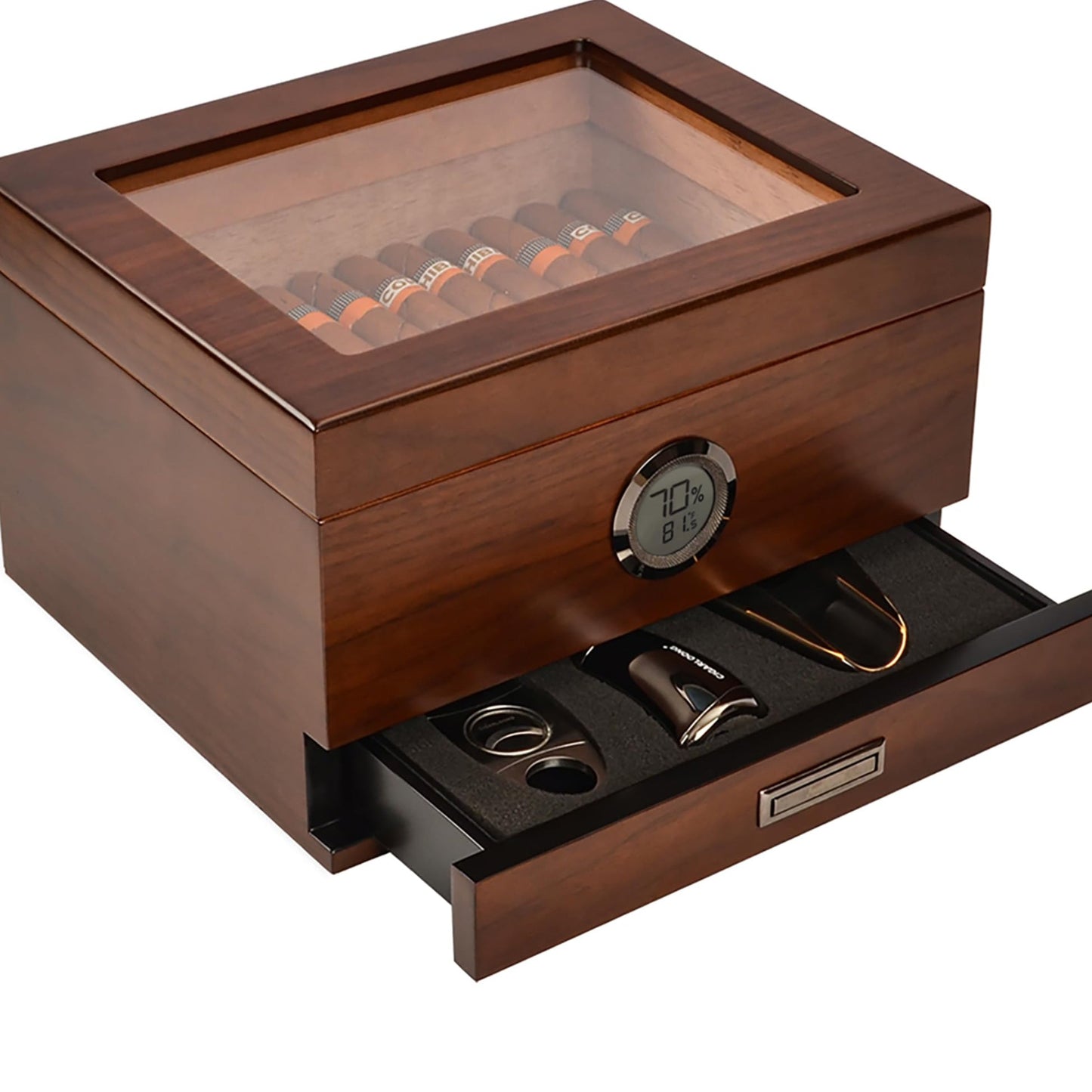 Dluxe Ave. Cigar Humidors Handcrafted/ Spanish Cedar/ Glass Top