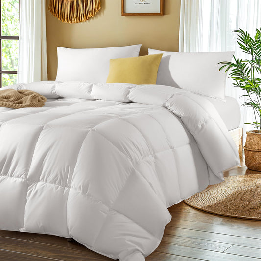 Dluxe Ave. ( QUEEN ) Hungarian Goose Down Comforter 70 oz. Fill Weight Soft 100% Organic Cotton Fabric 850 Fill Power All Season Duvet Insert Hotel Quality Fluffy and Cozy/ White