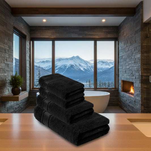 Dluxe Ave. TURKISH BATH TOWEL SET/ Cotton Soft/ 8 Piece (Jet Black)
