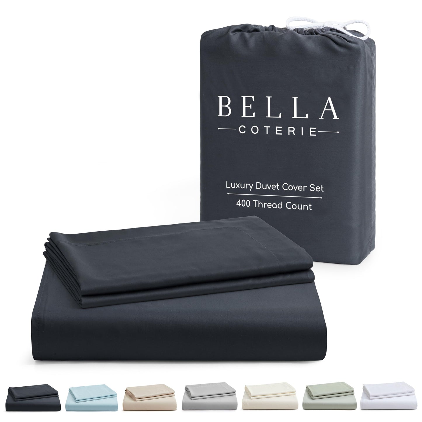 Dluxe Ave. ( QUEEN ) Bella Coterie Luxury Duvet Cover Set/ Made from Bamboo/90 x 94  / Charcoal Grey