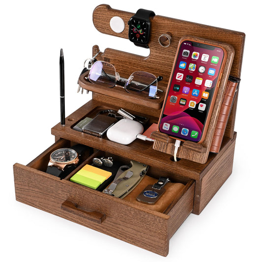 Dluxe Ave. Wood Docking Station with Drawer Desk Organizer/ Beige