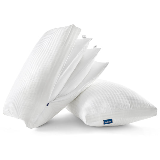 Dluxe Ave. ( QUEEN ) Fluffy Adjustable Layer Bed Pillows, Set of 2, { SOFT/ FIRM } Luxury Hotel Collection