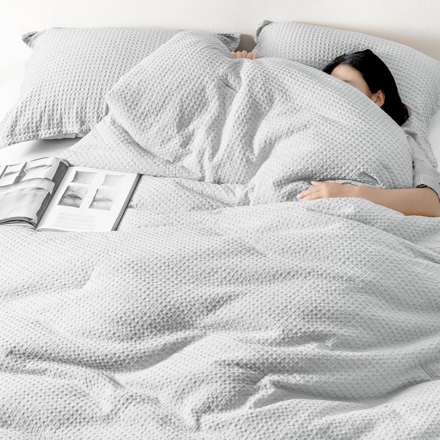 Dluxe Ave. ( KING ) 3 Pcs Waffle Weave Comforter Set/ Soft Breathable Lightweight Warm for All Season/ Grey