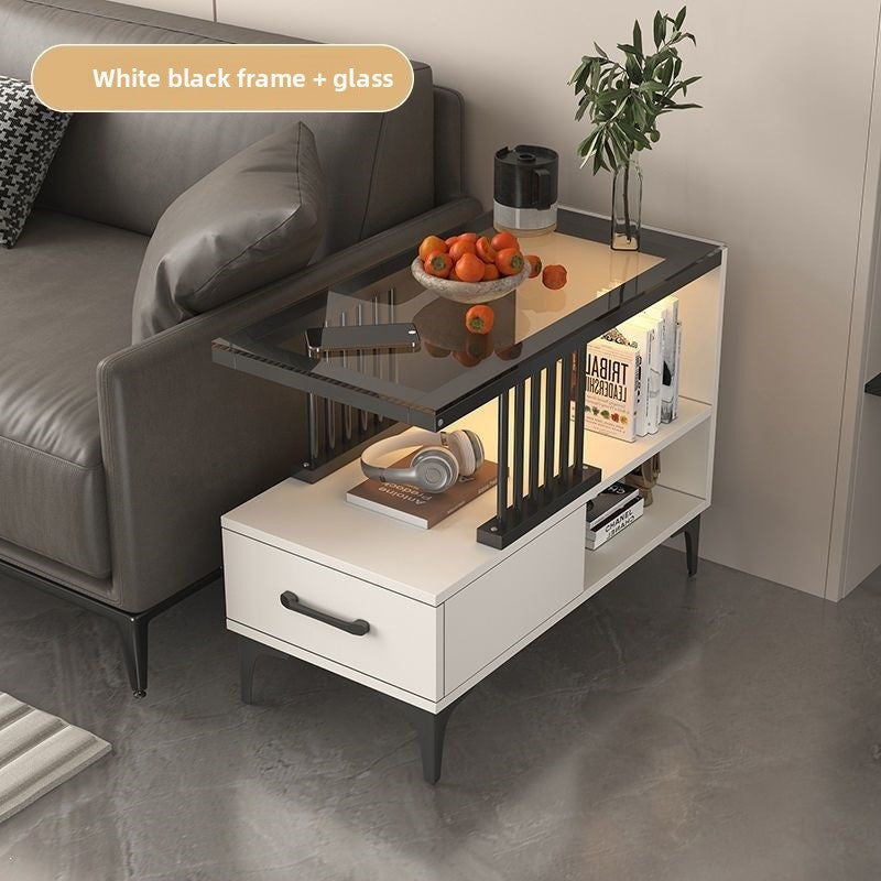 Modern Glass Side Table with Storage Shelf