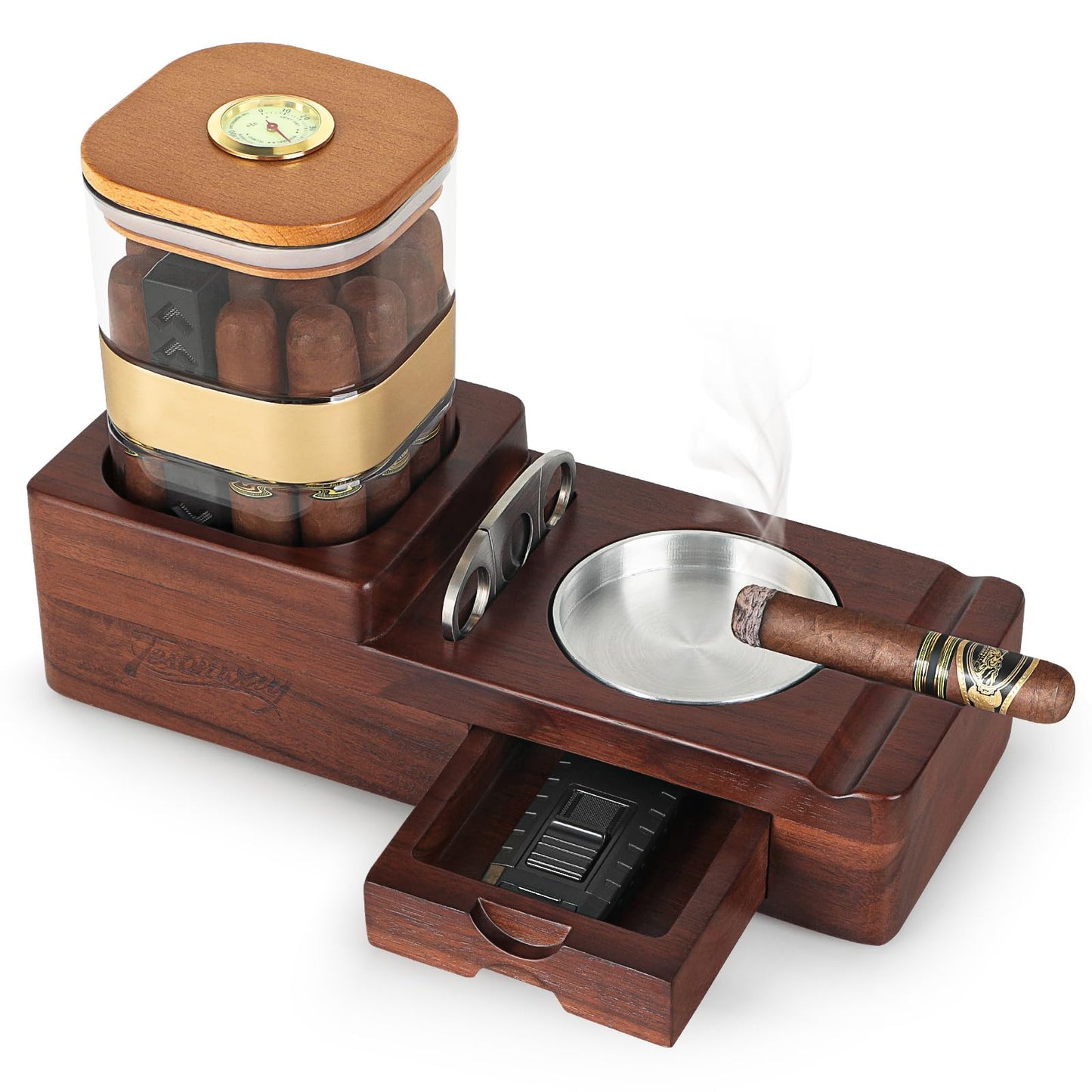 Dluxe Ave.  Cigar Humidor and Ashtray Set/ Wood