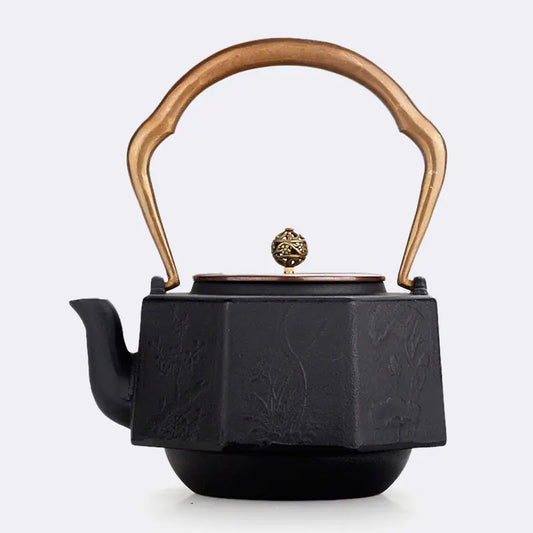 Dluxe Ave. 1.2L Uncoated Cast Iron Teapot with Copper Handle