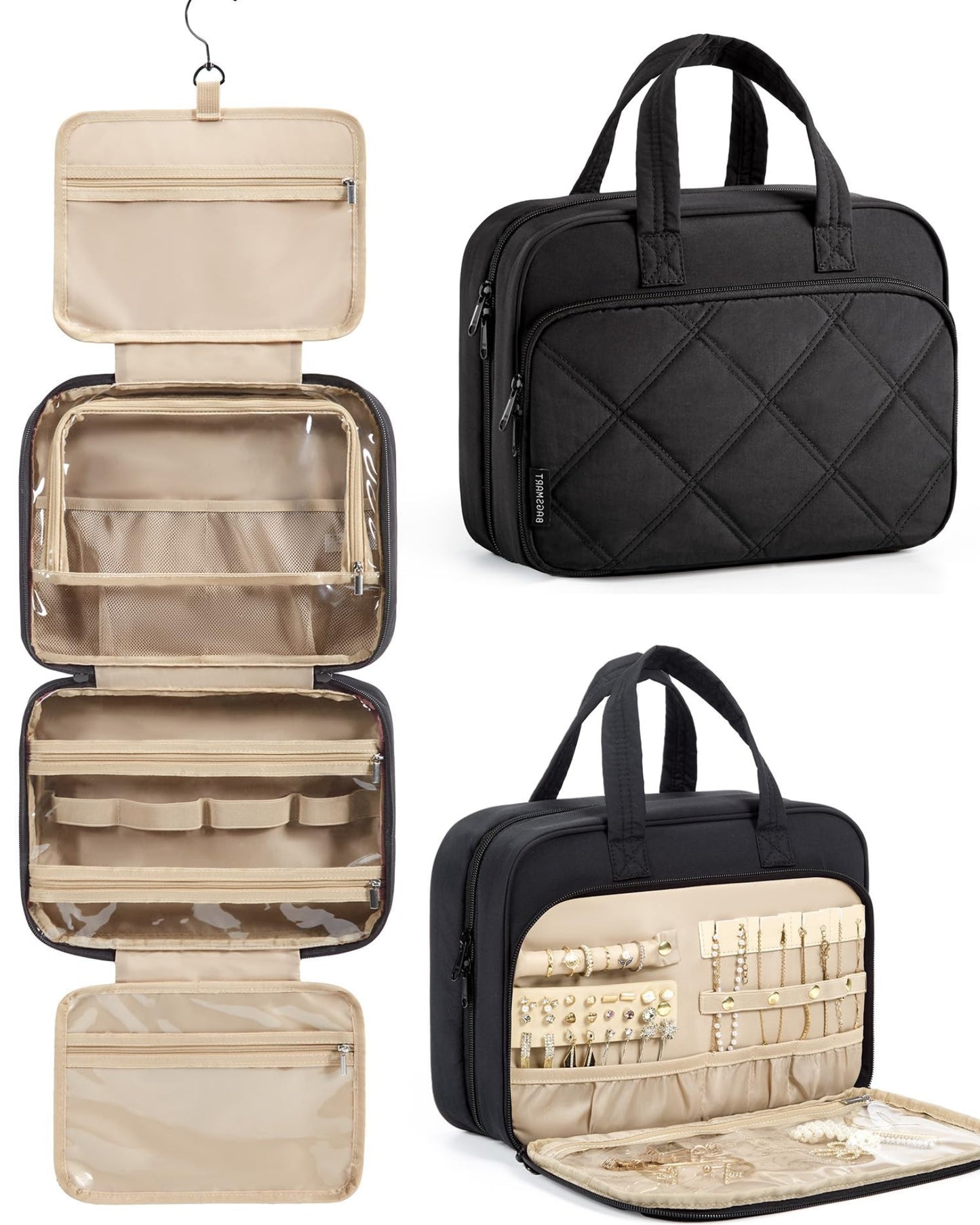 Dluxe Ave. Hanging Toiletry Travel  Bag with Jewelry Organizer / (Large)