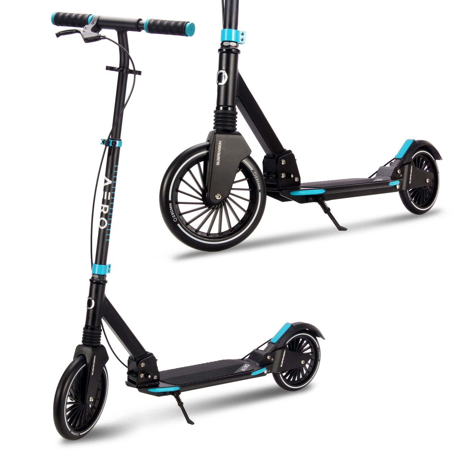 Dluxe Ave. Two Wheels Kick Scooter for Big Kids Ages 8-12 Teens and Adults. Non-Electric Scooters with Disc Brake Rubber Mat Double Shock Absorption Max 250 lbs Foldable and Height Adjustable