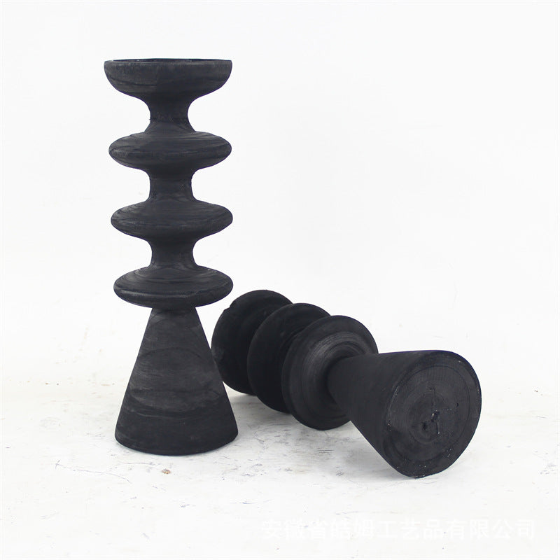 Handmade Carbonized Wood Candlestick Desktop Decor