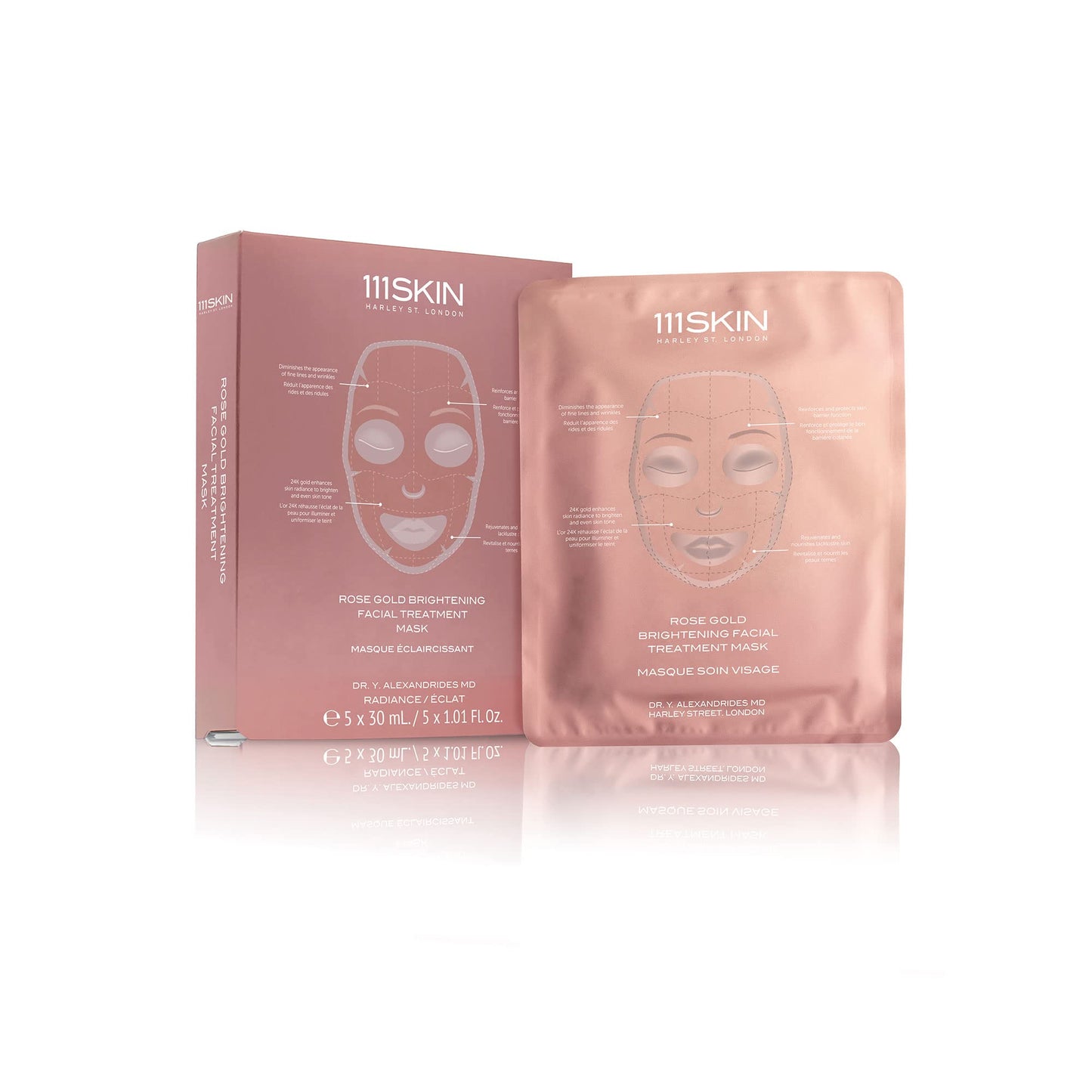 Dluxe Ave. 111SKIN Rose Gold Brightening Facial Treatment Mask | Fragrance Free | The Ultimate Pre-Event Mask | For Hydration & Radiance | Set of 5 (1.01 oz each)