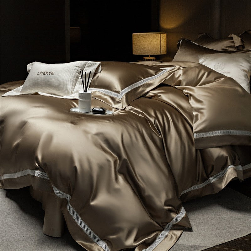 Dluxe Ave. Luxury Silk Tencel Bedding Set/ Flat Sheet Two Pillowcases {One Duvet Cover}