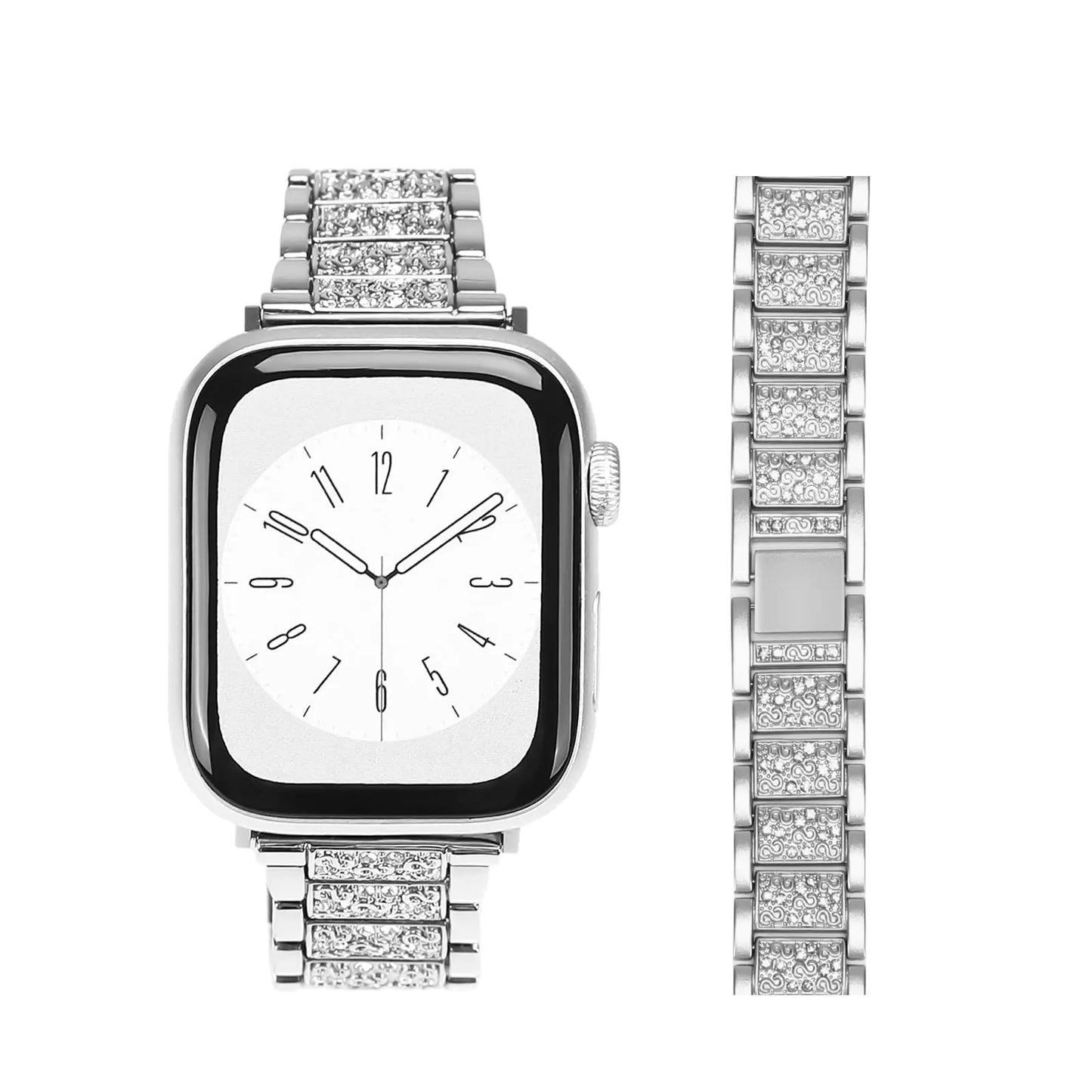 Dluxe Ave. MOSISO Compatible with Apple Watch Band 49mm 45mm 44mm 42mm Women Stainless Steel Metal Wristband Strap with Rhinestones Decoration for iWatch Series 9 8 7 6 5 4 3 2 1 SE Ultra Silver