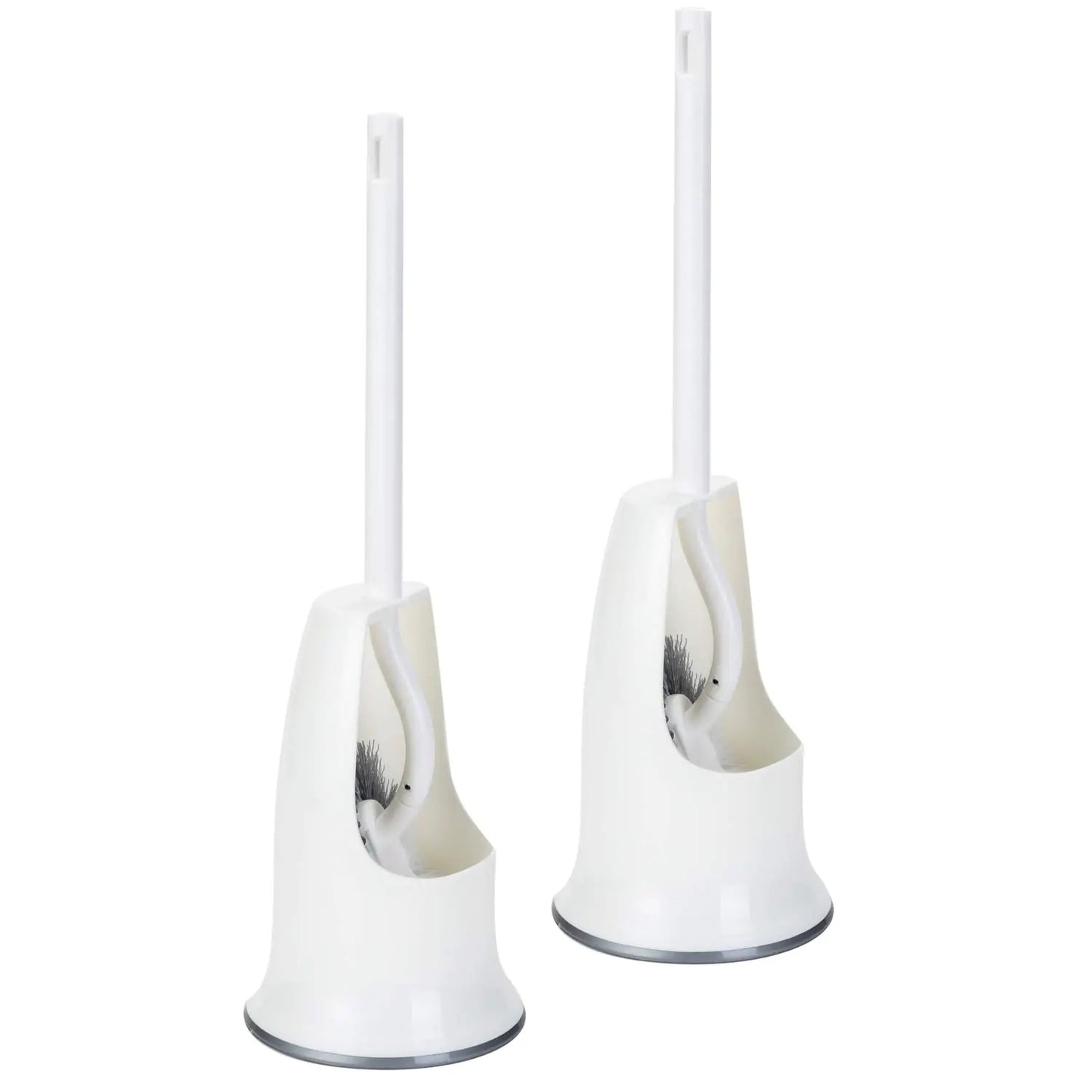 Dluxe Ave. Ryhiac 2 Pack Curved Toilet Bowl Brush with Holder for Bathroom Compact Toilet Brush Durable Under The Rim Household Deep Cleaning Brushes (2 Pcs White Toilet Brush with Holder)
