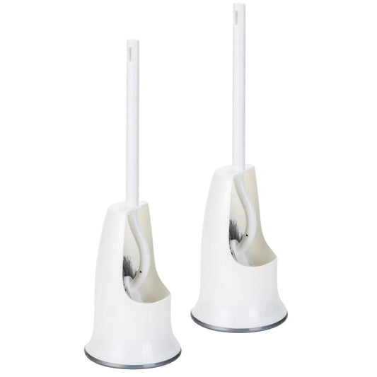 Dluxe Ave. Ryhiac 2 Pack Curved Toilet Bowl Brush with Holder for Bathroom Compact Toilet Brush Durable Under The Rim Household Deep Cleaning Brushes (2 Pcs White Toilet Brush with Holder)