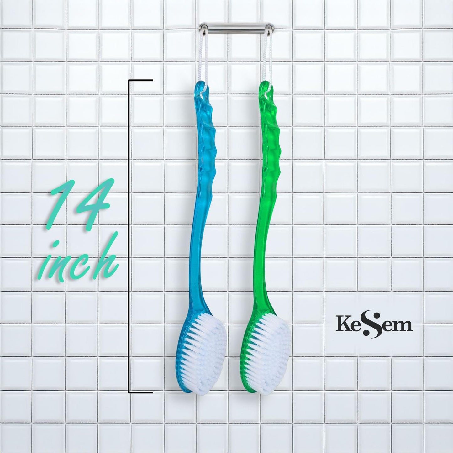 Dluxe Ave. Shower Brush with 14 inch Long Handle/ Soft Bristles Full Body Skin Exfoliator/ 2 Pack