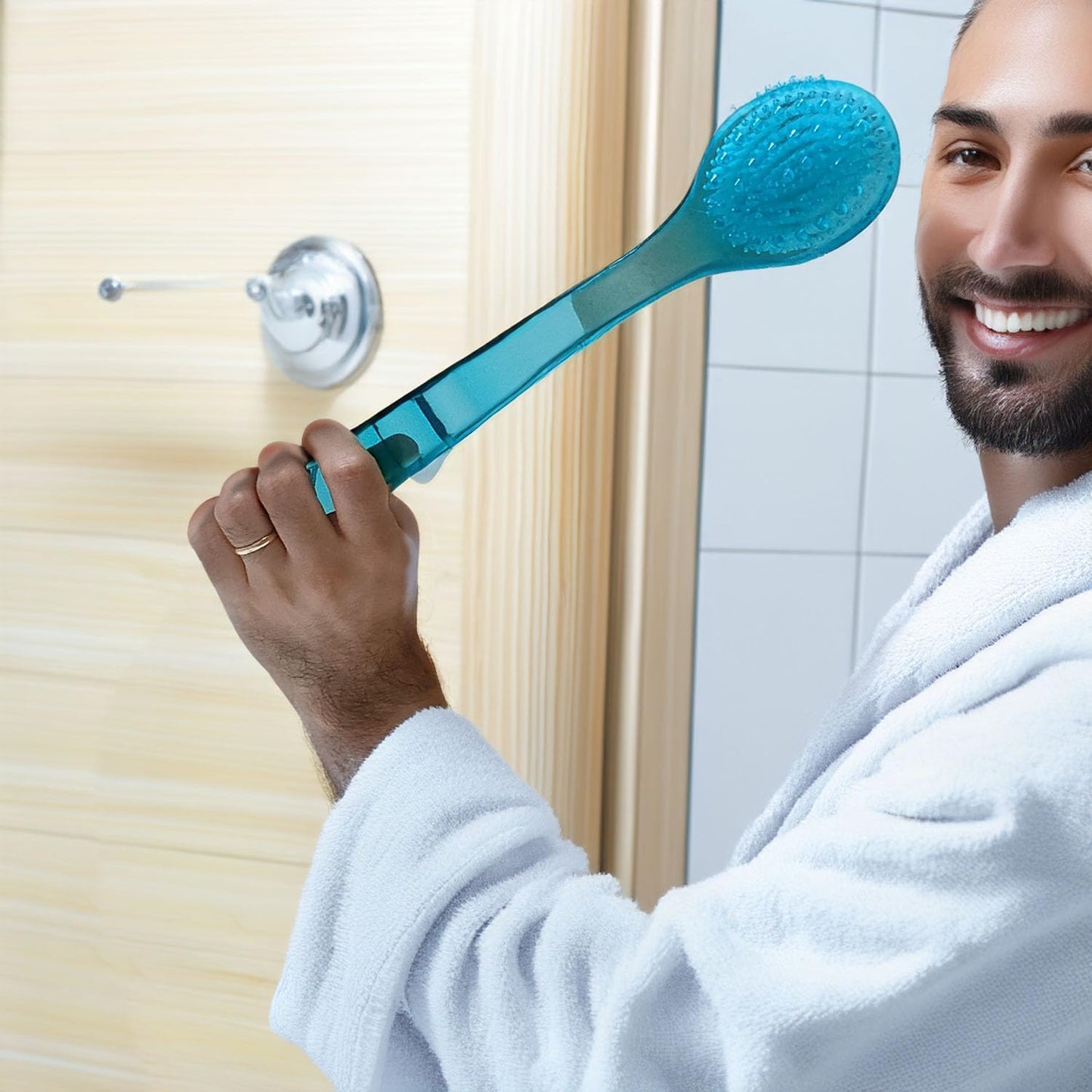 Dluxe Ave. Shower Brush with 14 inch Long Handle/ Soft Bristles Full Body Skin Exfoliator/ 2 Pack