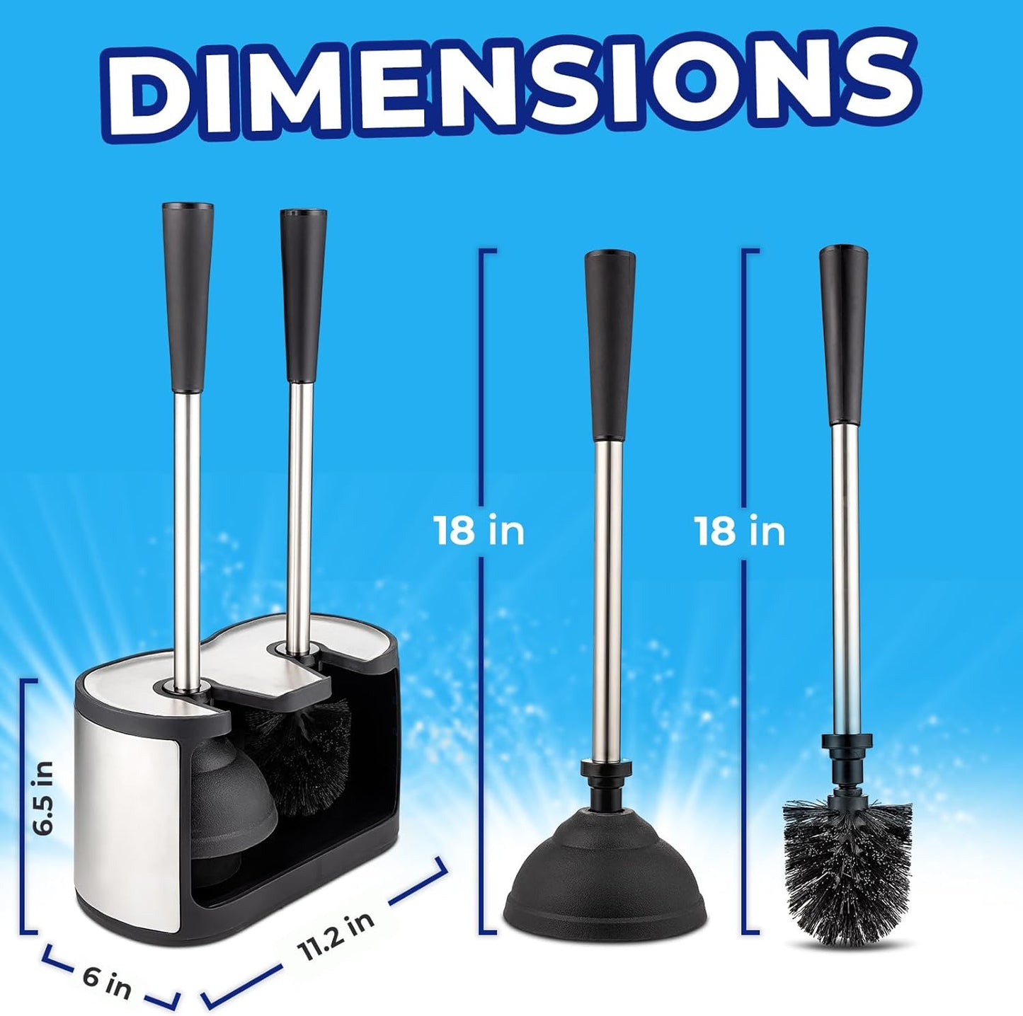 Dluxe Ave. 2 Pack UMIEN Toilet Brush and Plunger Set - Stainless Steel Plunger and Toilet Brush Combo with Freestanding Canister - Modern and Sleek Bathroom Cleaning Accessories