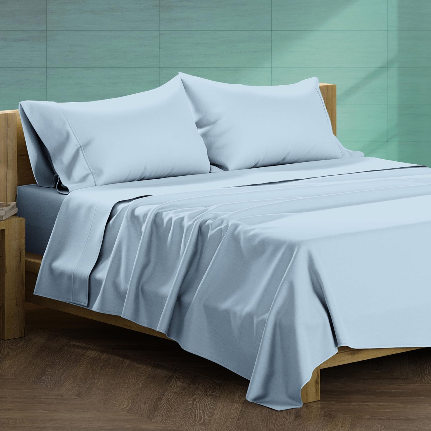 Dluxe Ave. ( KING ) 4 Pcs Egyptian Cotton Sheet Set/ 1200 Thread Count/ Fits Up to 19"/ Light Blue