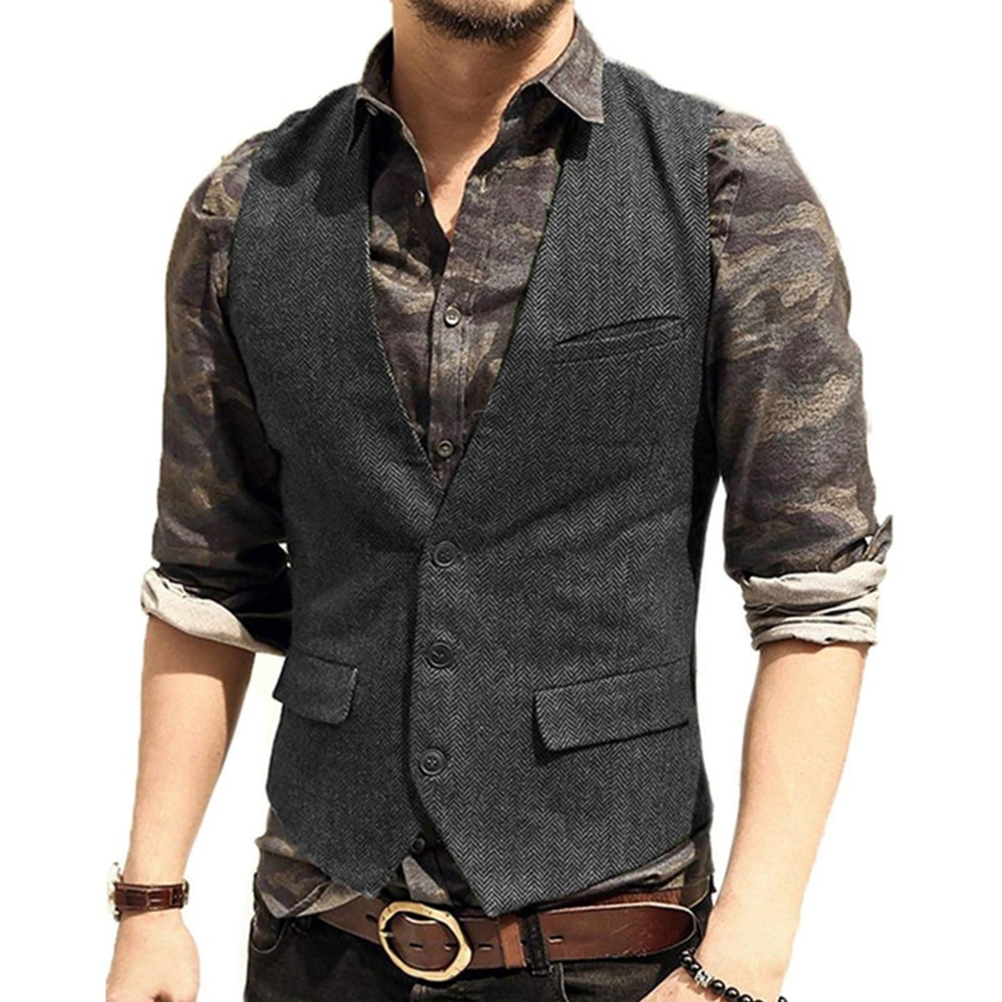 Dluxe Ave. (SMALL) Mens Casual Dress Vest with 3 Pockets/ Gray