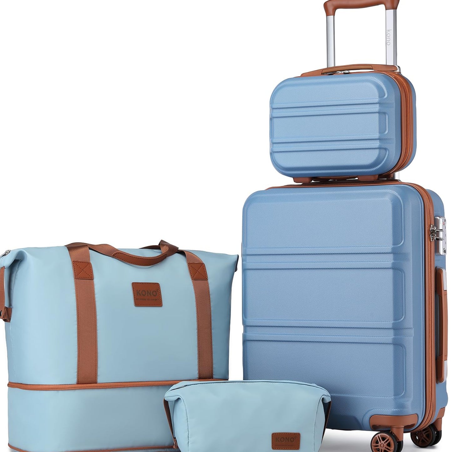 Dluxe Ave. Luggage Set 4 Pcs Carry On Hardside Luggage with TSA Lock/ Spinner Wheels/(Apricot Blue)