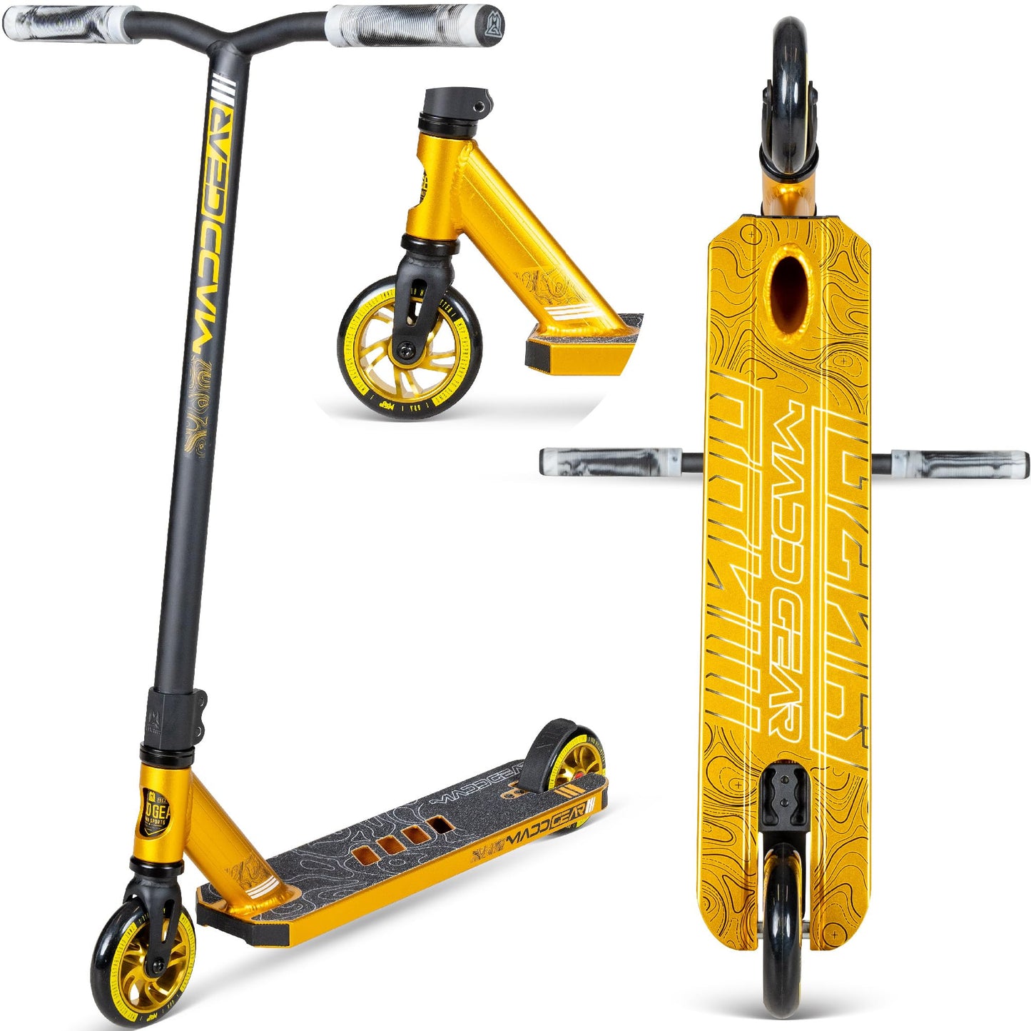 Dluxe Ave.Madd Gear Carve Elite Complete Trick Scooter - Aircraft Grade Aluminum Stunt Scooter for Kids 8 Years and Up - Best Pro Scooter for Beginner/Intermediate Boys and Girls (Gold/Black)