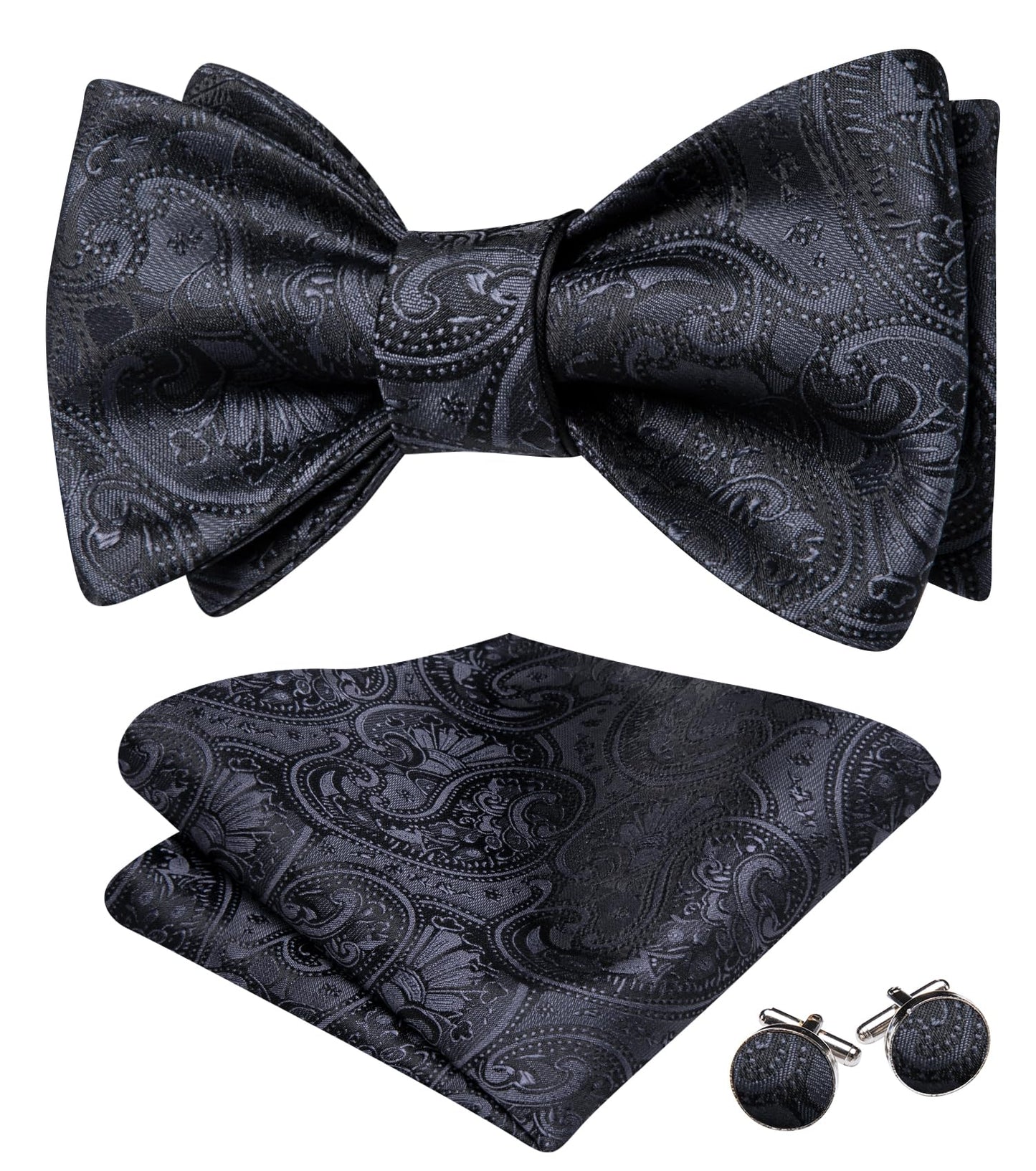 Dluxe Ave. Men Bow Tie Set Pocket Square Cufflink Silk Elegant Self Tied