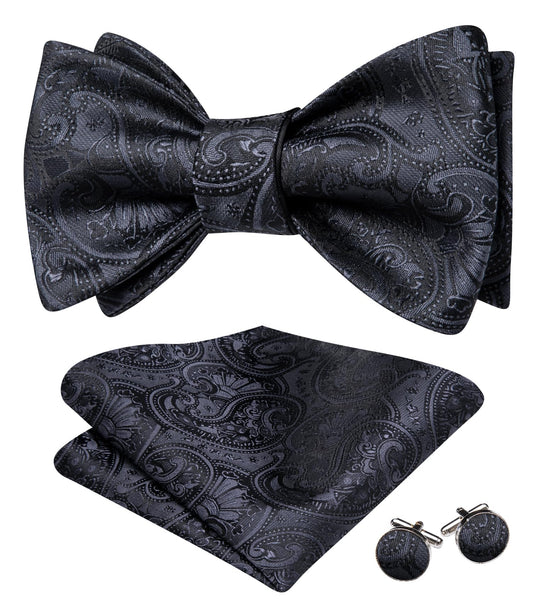 Dluxe Ave. Men Bow Tie Set Pocket Square Cufflink Silk Elegant Self Tied