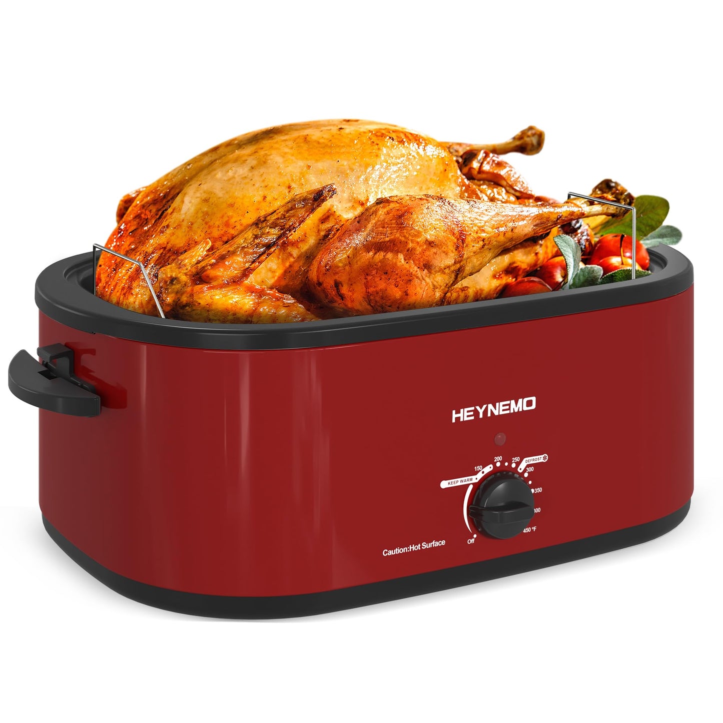 Dluxe Ave. 26 Quart Electric Roaster Oven with Visible & Self-Basting Lid, Stainless Steel, Red