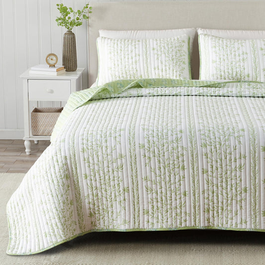 Dluxe Ave. ( TWIN/ XL ) 3 Pcs Floral Quilt Set, with Shams/ Green