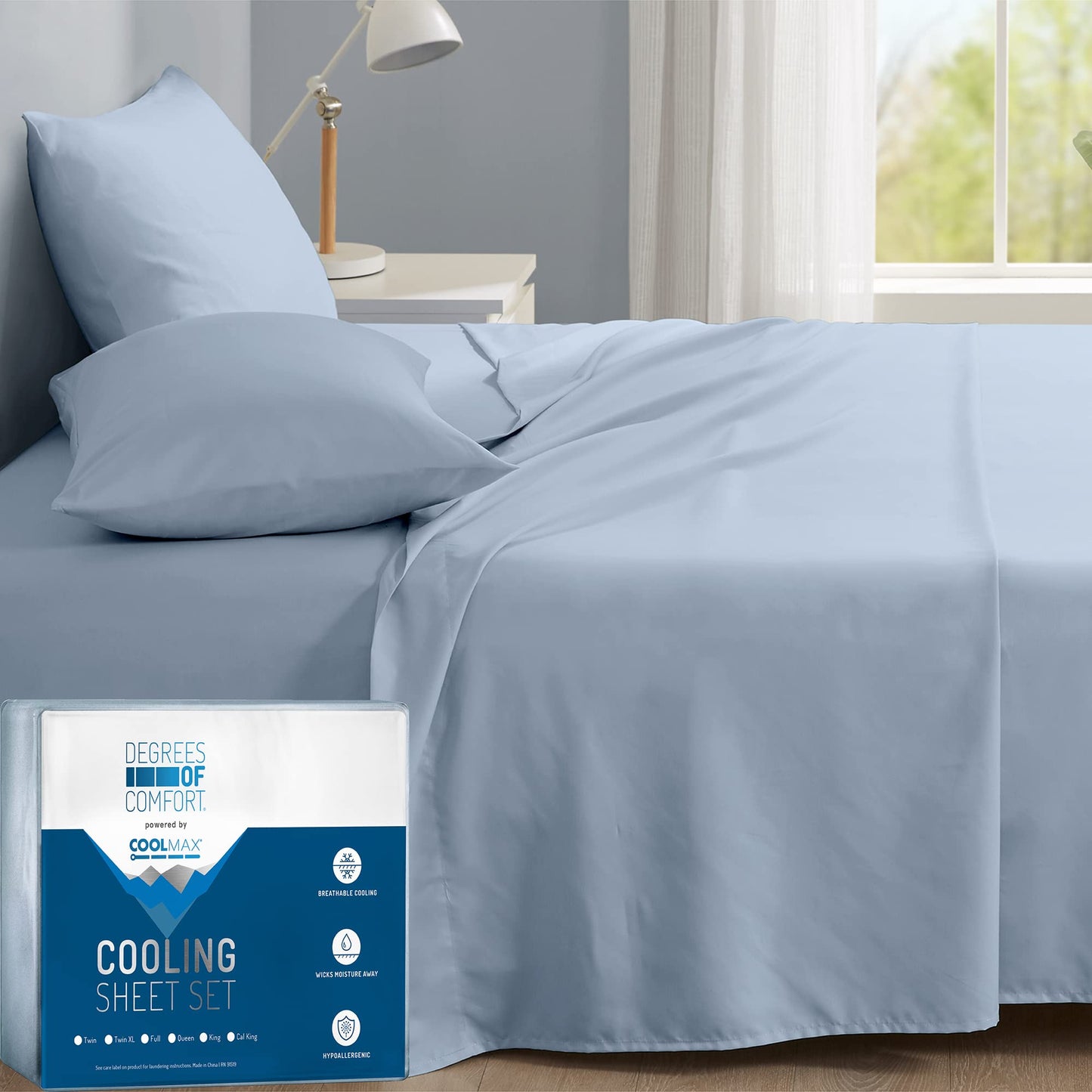 Dluxe Ave. ( KING ) 4 Pcs Cooling Sheet Set,  Deep Pocket,  Light Blue