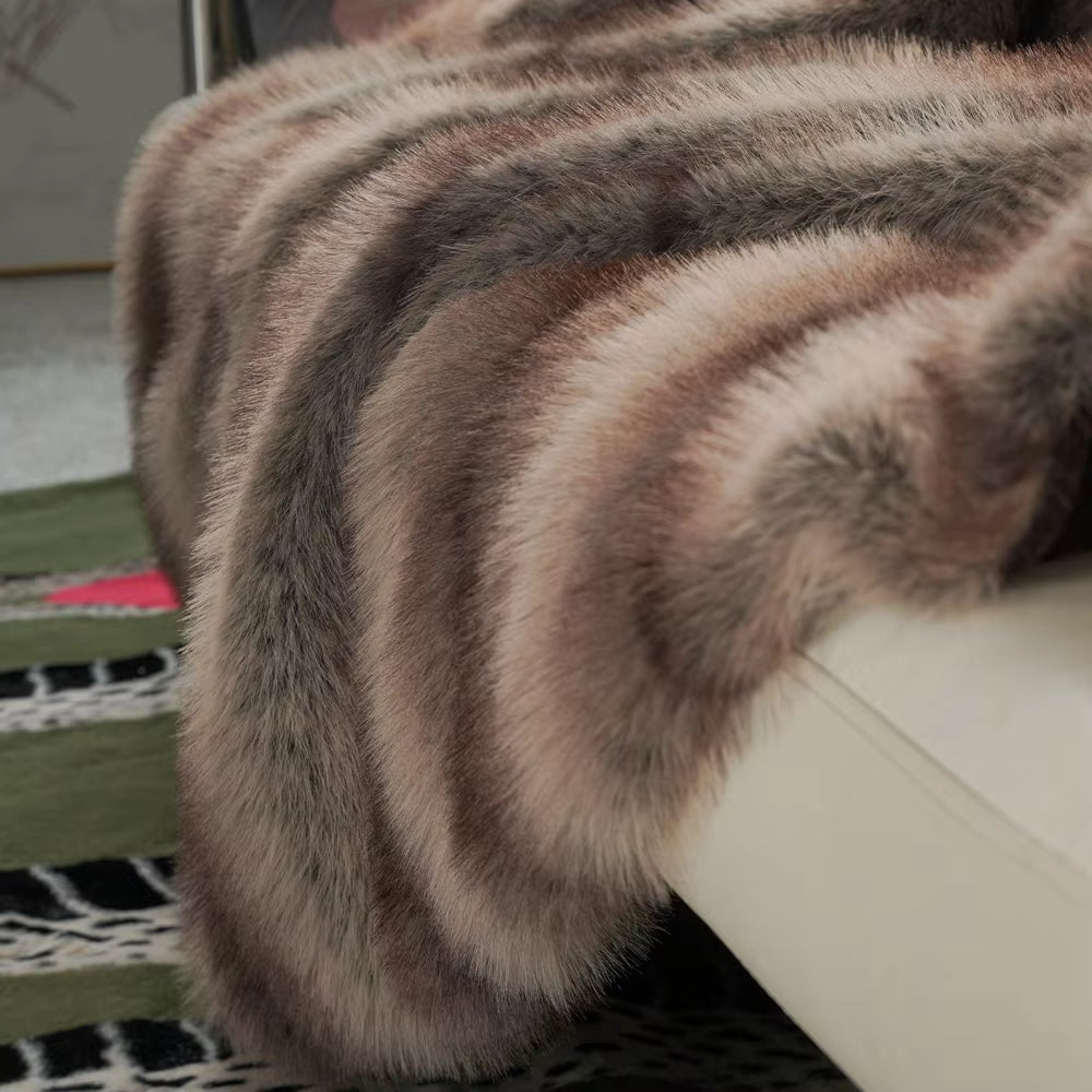 Dluxe Ave. High-End Faux Fur Blanket, Elegant Plaid Design for Beds and Sofas