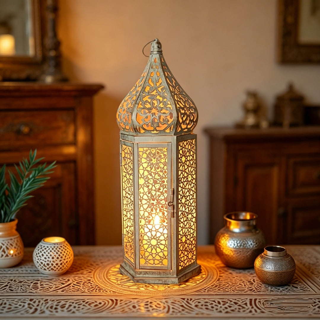 Moroccan Iron Candle Lantern Retro Portable Decor
