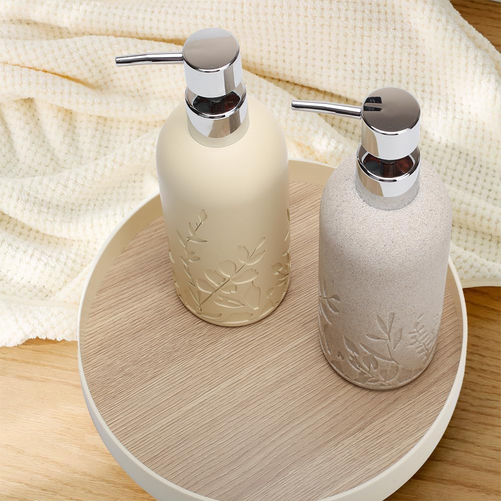 Dluxe Ave. Textured Resin Liquid Soap Dispenser for Bathroom Countertop, Heavy & Sturdy, 2pcs (Sandstone /Matte Beige)
